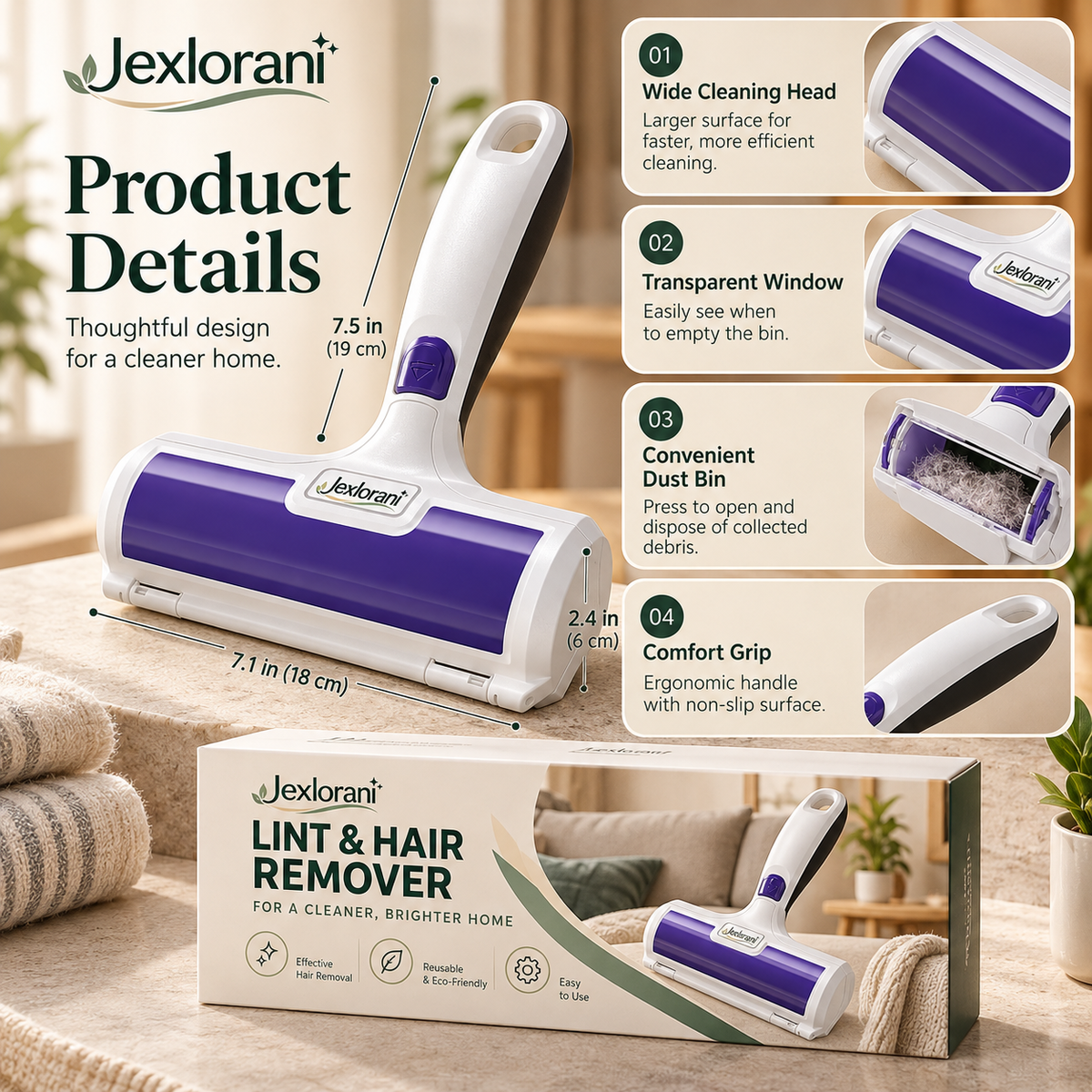 Jexlorani® Wide Lint & Hair Remover
