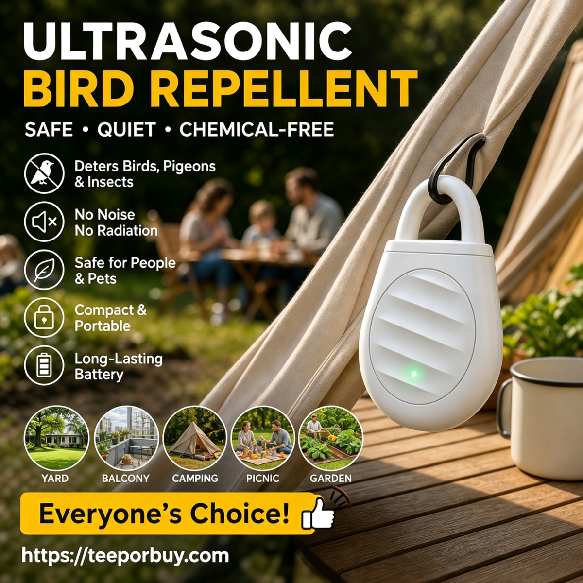 Jexlorani® Portable Ultrasonic Bird Repellent Keychain