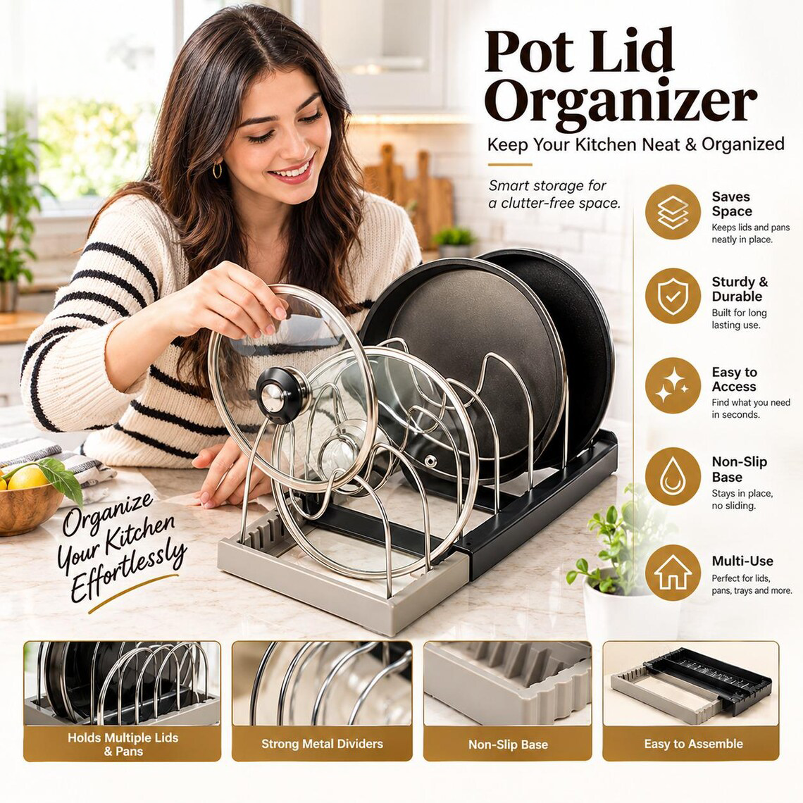 Jexlorani® Expandable Pot Lid Organizer