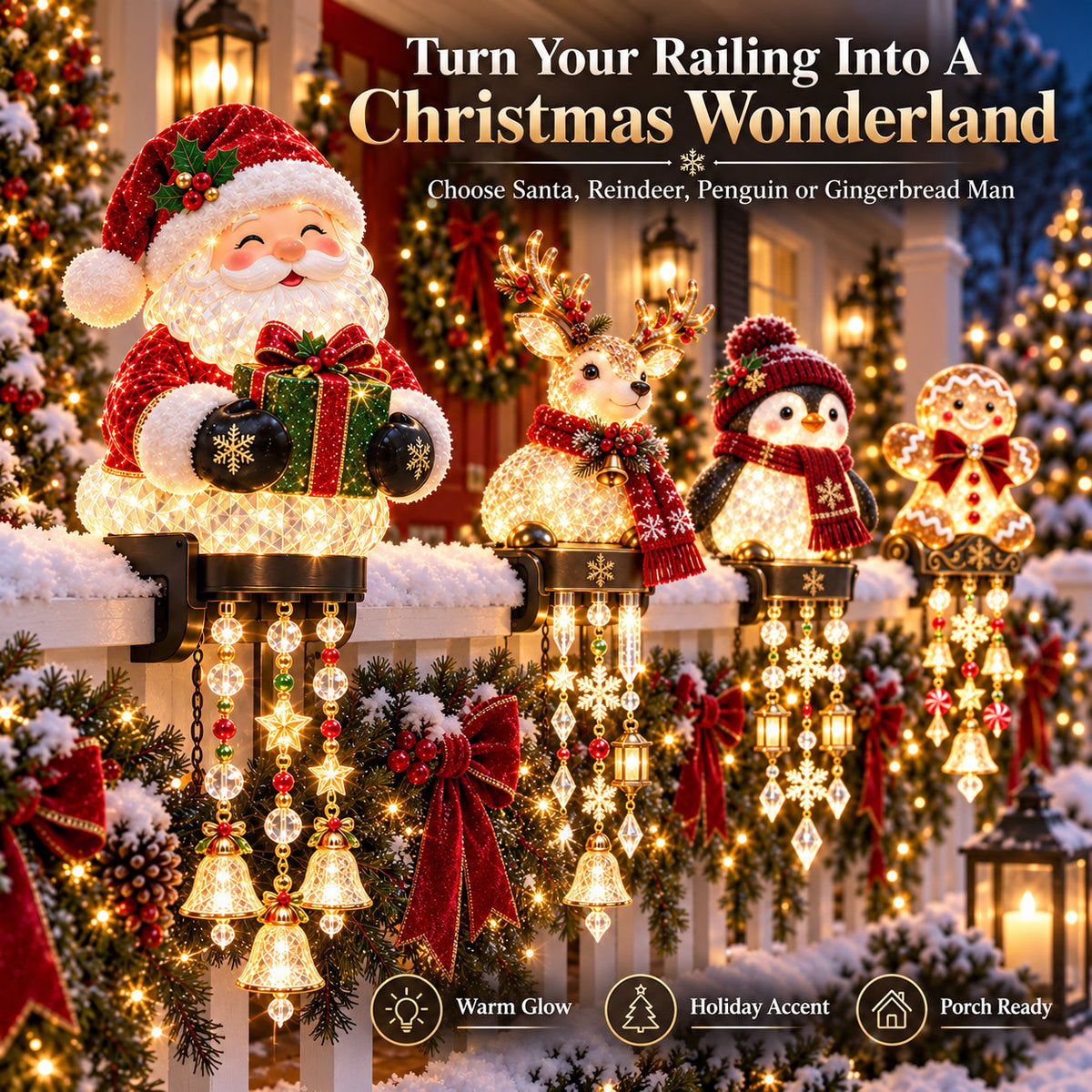 Jexlorani® Christmas Porch Railing Lights