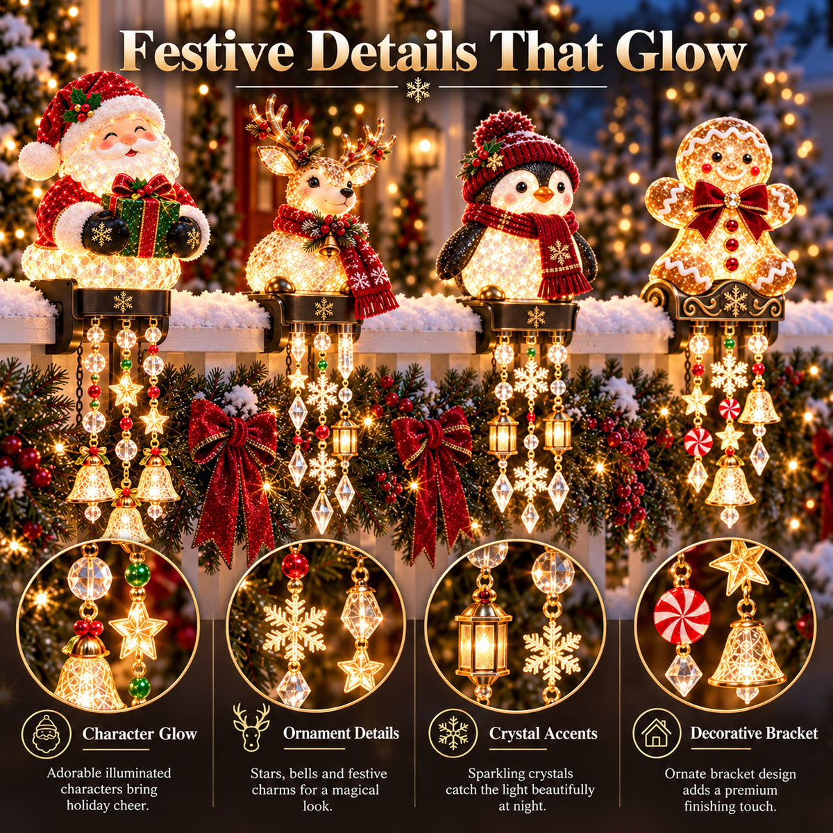 Jexlorani® Christmas Porch Railing Lights